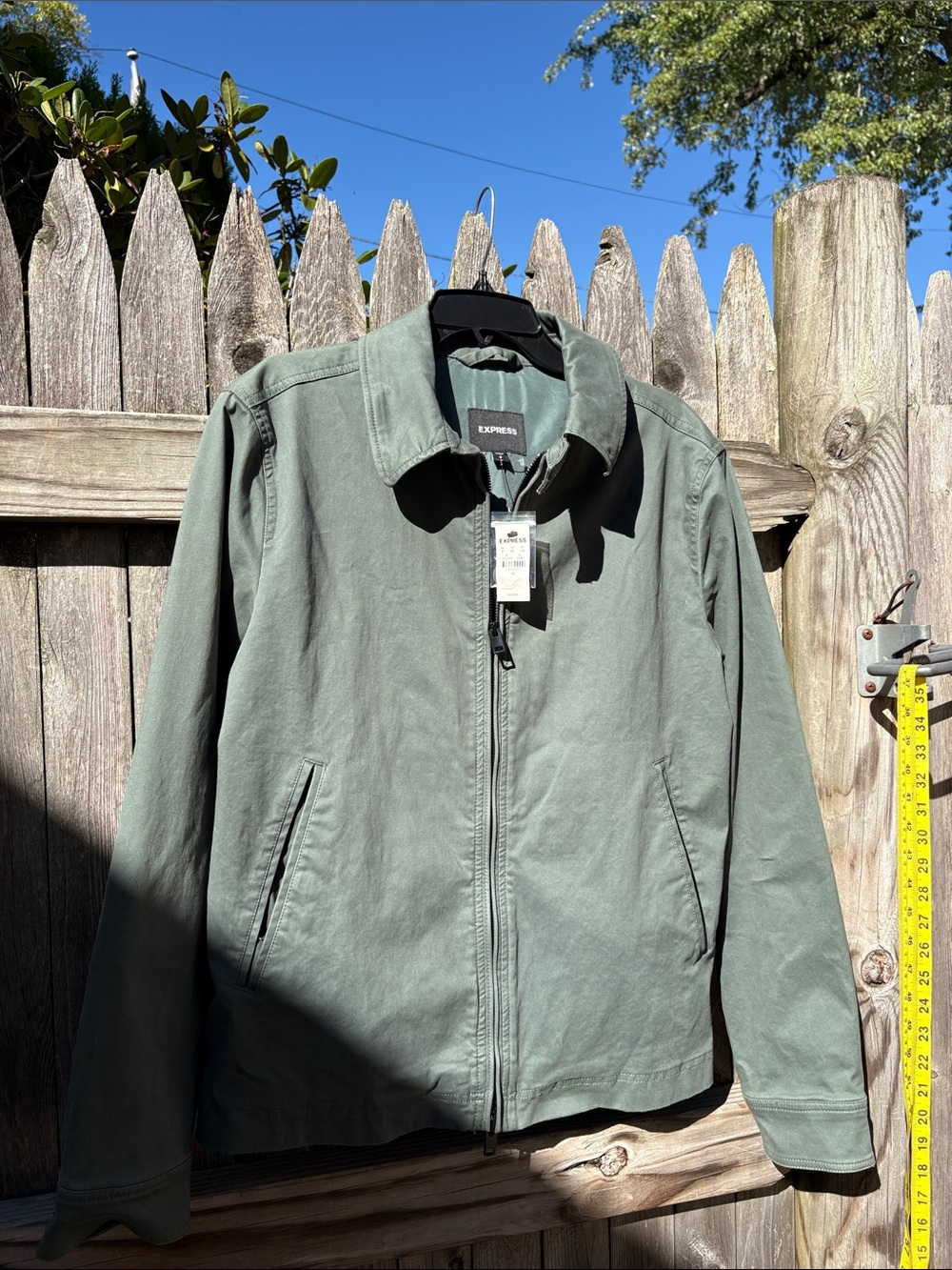 Express medium sage green cotton zip jacket. NWT!!